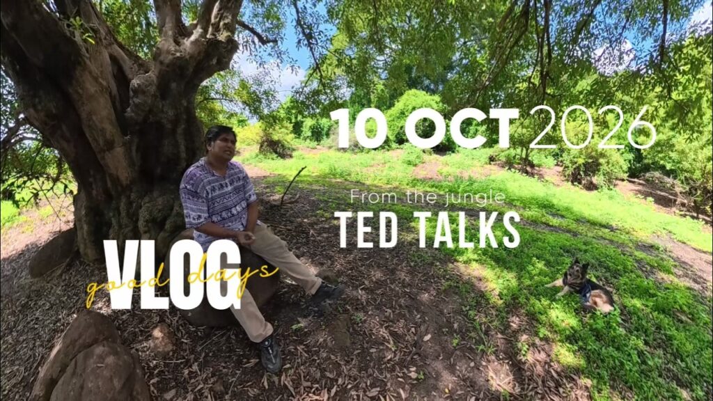 Chamara, founder of MyCity, recording a talk among old trees in Sri Lanka