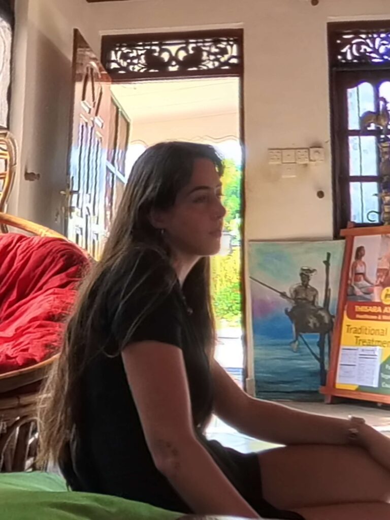 A traveler resting in a café